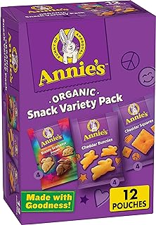 Annie's Organic Variety Pack, Cheddar Bunnies, Bunny Grahams and Cheddar Squares, 12 Pouches, 11 oz