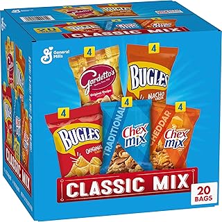 Classic Mix Snack Variety Pack, Bugles Original and Nacho Cheese, Gardetto's Original Recipe, Chex Mix Traditional and Cheddar, 20 Ct, 28 oz