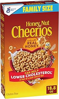 Honey Nut Cheerios, Heart Healthy Gluten Free Breakfast Cereal with Whole Grain Oats, Family Size, 18.8 oz