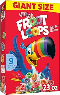 Kellogg’s Froot Loops Breakfast Cereal, Kids Cereal, Family Breakfast, Giant Size, Original, 23oz Box (1 Box)