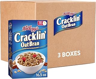 Kellogg's Cracklin' Oat Bran Breakfast Cereal, Fiber Cereal, Family Cereal, Original (3 Boxes)