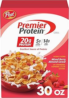 Post Premier Protein Mixed Berry Almond cereal, high protein cereal, protein rich breakfast or snack made with real berries and almonds, 30 Ounce - 1 Count