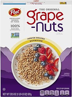 Post Grape Nuts Original Breakfast Cereal, Crunchy Whole Grain Wheat and Barley Cereal, Non-GMO Project Verified, 20.5 OZ Box