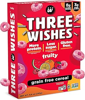 Plant-Based and Vegan Breakfast Cereal by Three Wishes - Fruity, 1 Pack - More Protein and Less Sugar Snack - Gluten-Free, Grain-Free - Non-GMO