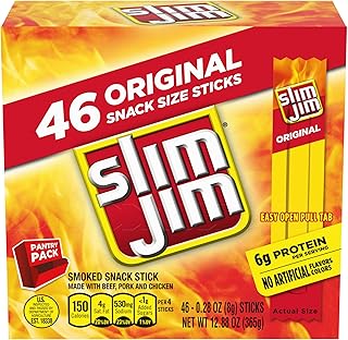 Slim Jim Smoked Meat Sticks, Original Flavor, 6g Protein Per Serving, Snack Size, 0.28 oz. (46 Count)