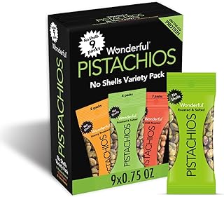 Wonderful Pistachios No Shells, 3 Flavors Mixed Variety Pack of 9 (0.75 Ounce), Roasted & Salted Nuts (4), Chili Roasted (3), Honey Roasted (2), Protein Snacks, Gluten Free, Pantry Staples, Healthy Snacks Variety Pack for Adults