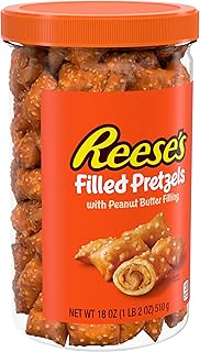Reese's Filled Pretzels, Peanut Butter Pretzel Nuggets, Crunchy, Ready to Eat, Sweet and Salty Snack, 18oz Jar