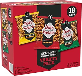 Dot's Pretzels Variety Pack, Original, Honey Mustard, and Parmesan Garlic Twist Snack, 1oz Individually Sized Bags (18 Count)