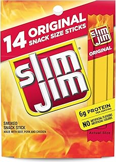 Slim Jim Smoked Meat Sticks, Original Flavor, 6g Protein Per Serving, Snack Size, Father's Day Gift, 0.28 oz. (14 Count)