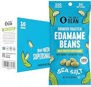 The Only Bean Crunchy Dry Roasted Edamame Snacks (Sea Salt), Keto Snack Food, High Protein (11g) Healthy Snacks, Low Carb Gluten Free Office Vegan Food 100 Calorie Snack Pack, 0.9oz 10 Pack