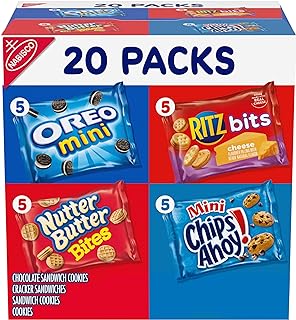Nabisco Variety Pack OREO Mini, CHIPS AHOY! Mini, Nutter Butter Bites, RITZ Bits Cheese, 20 - 1 oz Snack Packs (Packaging May Vary)