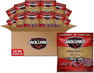 Jack Link's Beef Jerky, Original, Multipack Bags – Flavorful Meat Snacks for Lunches, Ready to Eat Protein Snacks, Individual Packs - 7g of Protein, Made with 100% Beef – 0.625 oz (Pack of 20)
