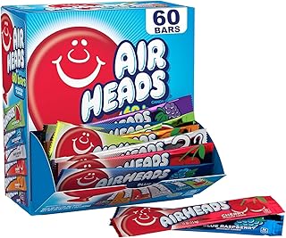 Airheads Candy Bars, Variety Bulk Box, Chewy Full Size Fruit Taffy, Gifts, Holiday, Parties, Concessions, Pantry, Non-Melting, Party, 60 Individually Wrapped Full Size Bars