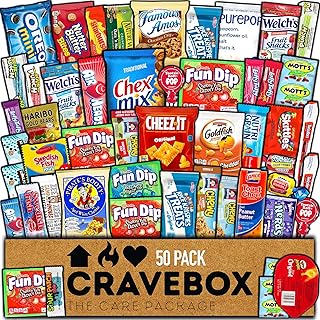 CRAVEBOX Snack Box (50 Count) Father's Day Variety Pack Gift Care Package Basket Adult Kid Guy Girl Women Men Birthday College Student Office Back to School
