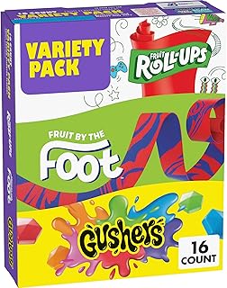Fruit Roll-Ups, Fruit by the Foot, Gushers, Flavored Snacks Variety Pack, Gluten Free, 16 Ct, 10.2 oz