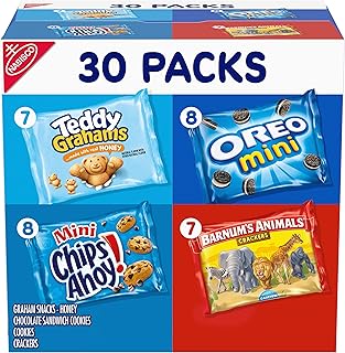 Nabisco Team Favorites Variety Pack, OREO Mini, CHIPS AHOY! Mini, Teddy Grahams Honey & Barnum's Animal Crackers, 30 Snack Packs