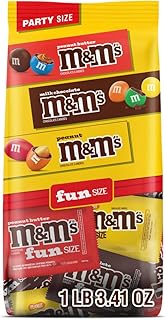 M&M'S Fun Size Assorted Chocolate Candy Variety Pack, Milk Chocolate, Peanut & Peanut Butter Party Size Bags for Party Favors, Halloween, Offices, and More, Bulk Candy, 19.41 Oz