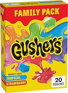 Gushers Fruit Flavored Snacks, Tropical and Strawberry Flavors, Family Pack, 20 Pouches, 16 oz
