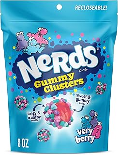 NERDS Gummy Clusters, Candy, Very Berry, Crunchy and Gummy, 8 oz