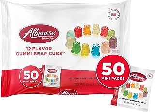 Albanese World's Best Gummi Snack Packs, 12 Flavor Gummi Bear Cubs, 50 - 0.5oz Mini Packs of Candy, Individual Soft & Chewy Candy Snacks
