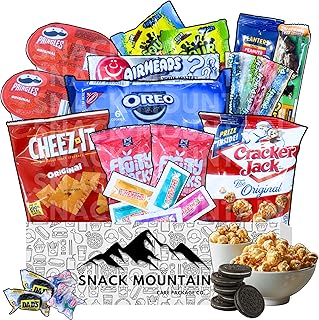 Snack Mountain Care Package 25 Count, Movie Night Basket Set, Snack Package for Teens & Adults, Candy Basket, Birthday Snack Box, Game Night Snacks, College Students Finals Week Gifts, Snack Sized Candy, Mother's Day Gift