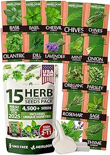 15 Culinary Herb Seeds 4,500+ Heirloom 𝗡𝗢𝗡-𝗚𝗠𝗢, 𝗨𝗦𝗔-𝗦𝗢𝗨𝗥𝗖𝗘𝗗 High Germination Rate, for Planting Indoor Hydroponic Outdoor, Gardening Gifts for Women Men, Mothers Day Gifts