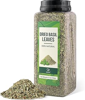 Basil Leaves, 5 oz (142g), Cut and Sifted, Dried Basil Leaves, Pairs Well with Pasta, Salad, Pizza, Sauces, Poultry, An Essential Seasoning for Cooking and Garnishing