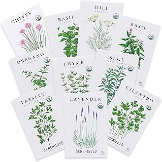 Certified Organic Herb Seeds (10-Pack) – Non GMO, Heirloom – Seed Starting Video - Basil, Cilantro, Oregano, Thyme, Parsley, Lavender, Chives, Sage, Dill Seeds for Indoor & Outdoor Planting
