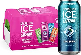 Sparkling Ice Caffeine Variety Pack, Flavored Sparkling Water, Zero Sugar, with Vitamins and Antioxidants, 16 fl oz, 12 count (Citrus Twist, Black Raspberry, Blue Raspberry, Strawberry Citrus)