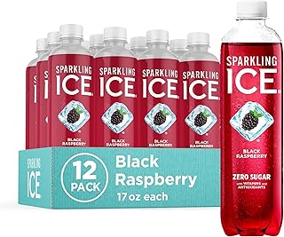 Sparkling Ice, Black Raspberry Sparkling Water, Zero Sugar Flavored Water, with Vitamins and Antioxidants, Low Calorie Beverage, 17 fl oz Bottles (Pack of 12)