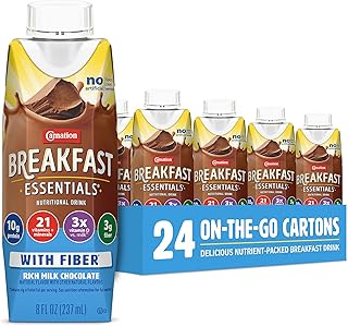 Carnation Breakfast Essentials Ready to Drink with Fiber, Rich Milk Chocolate, 8 FL OZ Carton (Pack of 24) (Packaging May Vary)