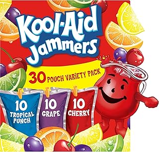 Kool-Aid Jammers Tropical Punch, Grape & Cherry Flavored 0% Juice Drink Variety Pack, 30 ct Box, 6 fl oz Pouches