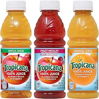 Tropicana 100% Juice Variety Pack - Orange, Apple & Fruit Medley, Single Serve, 10 Fl Oz Bottles (Pack of 24) - Real Fruit Juice, Vitamin C Rich, No Added Sugars, No Artificial Flavors