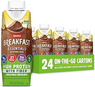 Carnation Breakfast Essentials High Protein with Fiber Ready-to-Drink, 8 FL OZ Carton, Rich Milk Chocolate (Pack of 24) (Packaging May Vary)